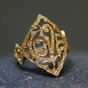 Solid 22k Gold Cathy Waterman "Love Ring" with diamonds